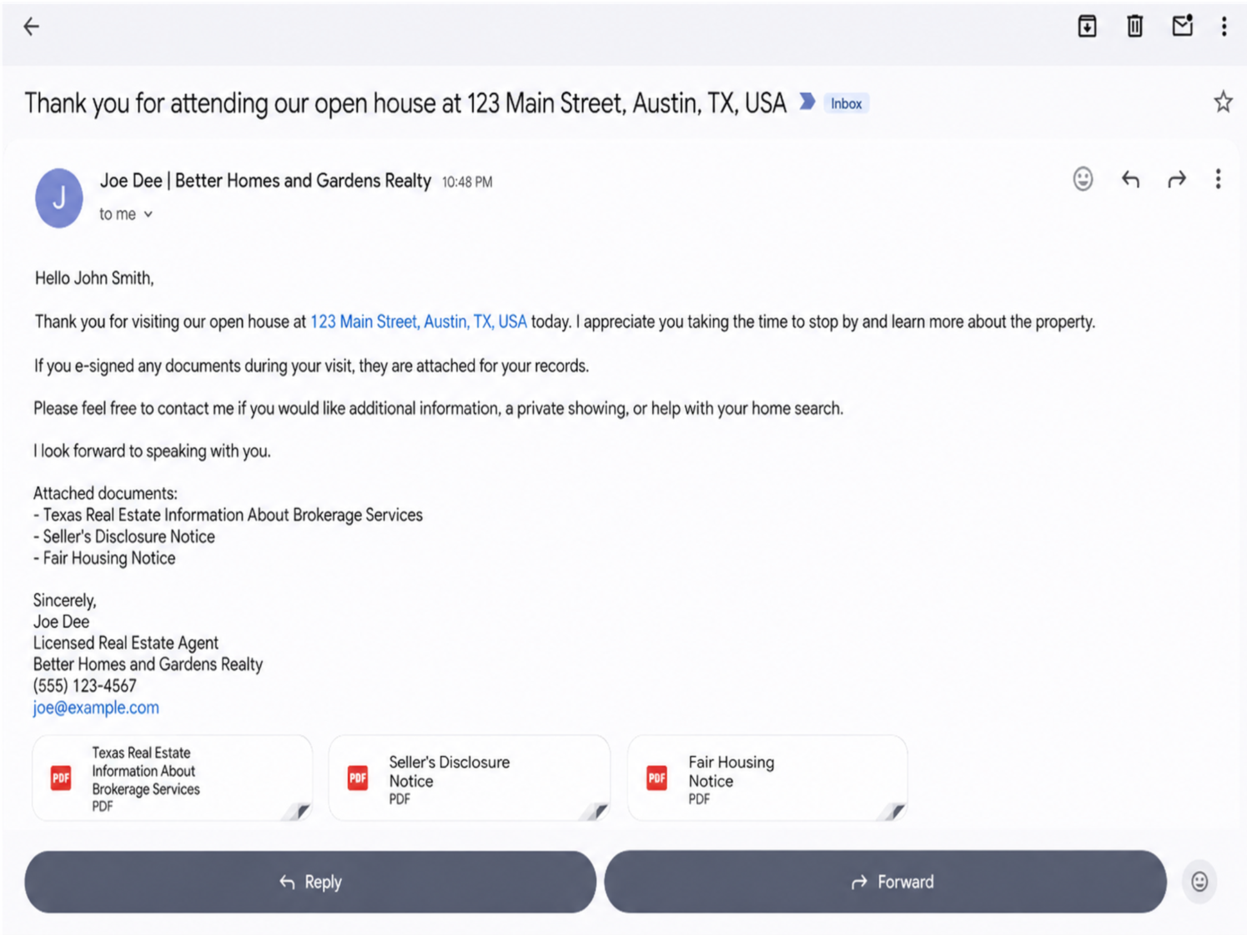 Follow-up email with signed PDF attachments