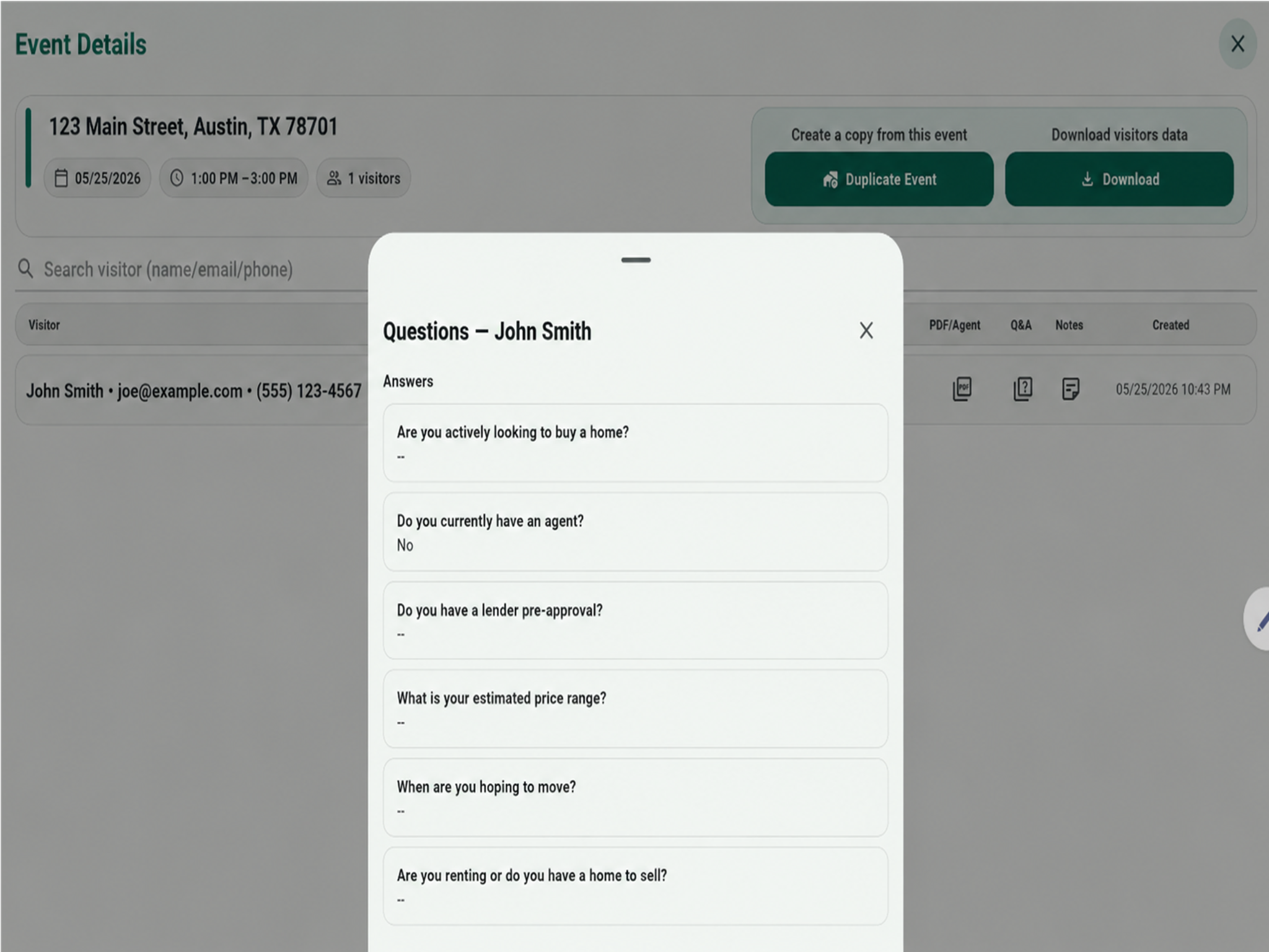 Visitor question responses