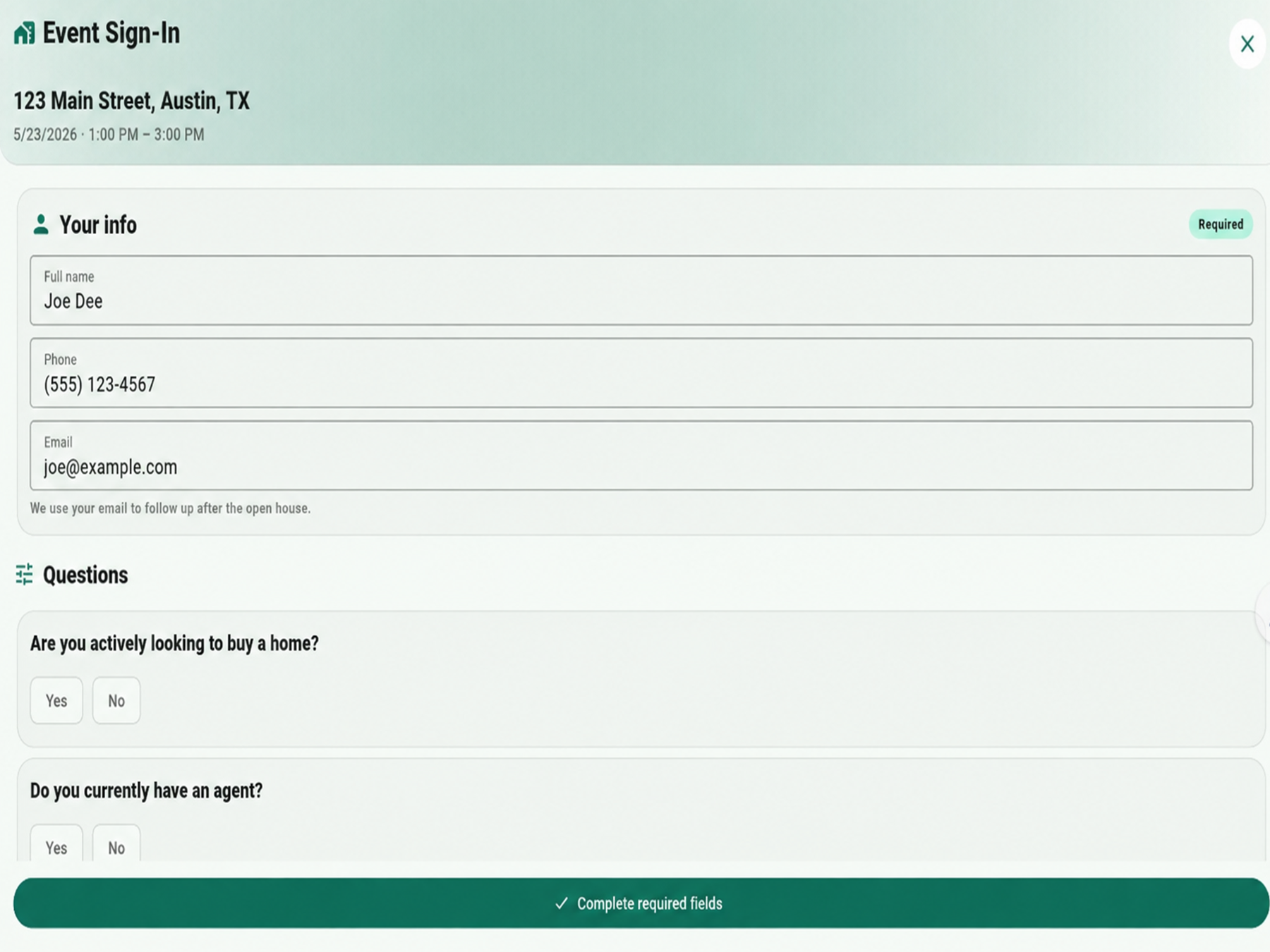 Event sign-in screen